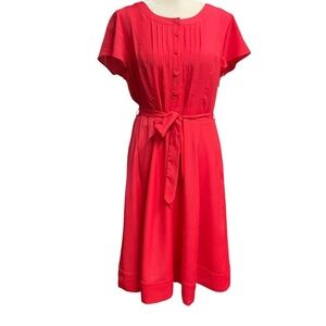 Talbots Fit & Flare Short Sleeve Dress Size 8P Dark Pink Tie Waist Church Work